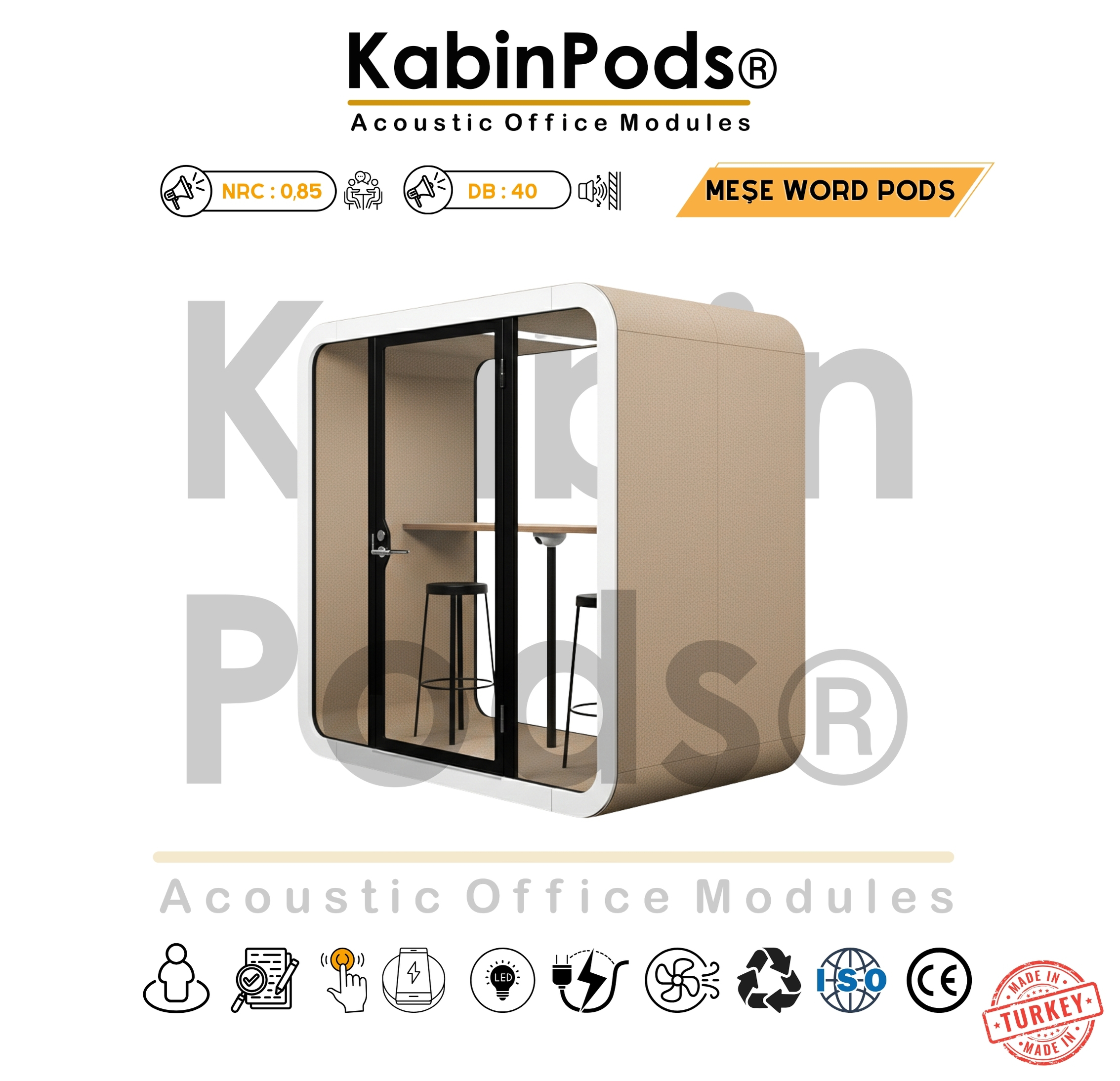 Çalışma Kabini Kurulumu ve Taşınabilirlik - Çalışma Kabini WorkPod WP-187 4-6-8 Kişilik Ses Yalıtımlı Kabin